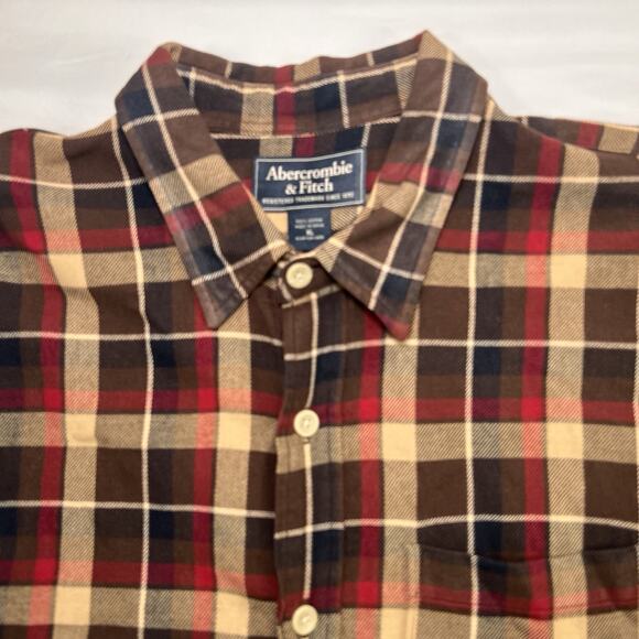 Abercrombie & Fitch Flannel Shirt Men Size XL Brown Plaid Button Long Sleeve VTG - Picture 2 of 14